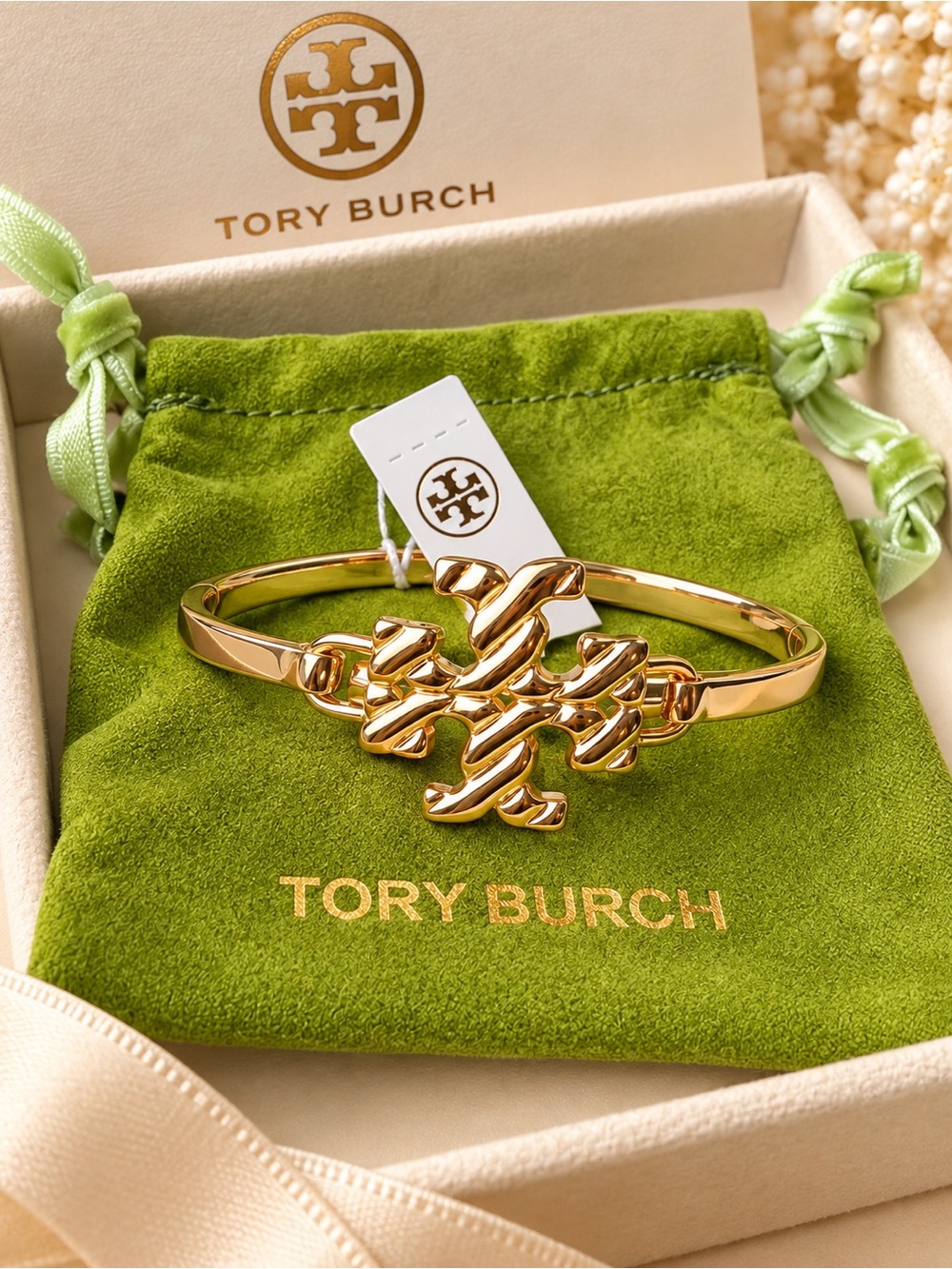 Tory Burch Gold Logo Cluster Hinged Bracelet